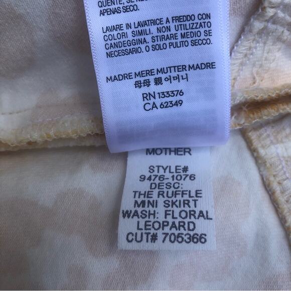 MOTHER NWT Women's Yellow/White Floral Leopard The Ruffle Denim Mini Skirt 26 - Picture 12 of 16